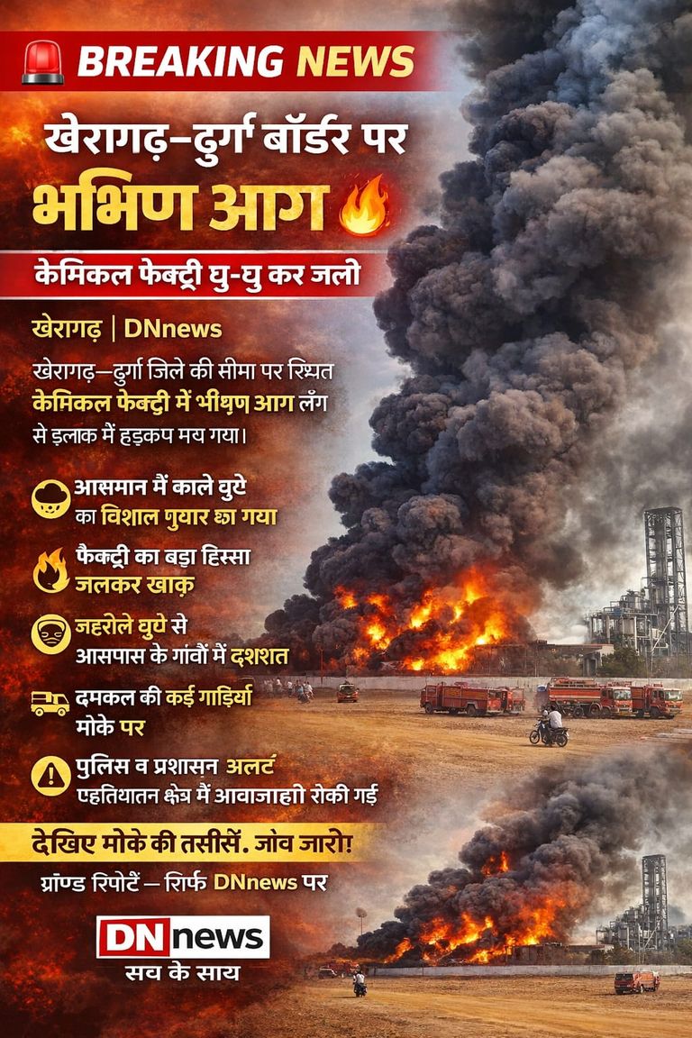 खैरागढ़–दुर्ग बॉर्डर पर केमिकल फैक्ट्री में भीषण आग, 20 किमी तक फैला जहरीला धुआं
